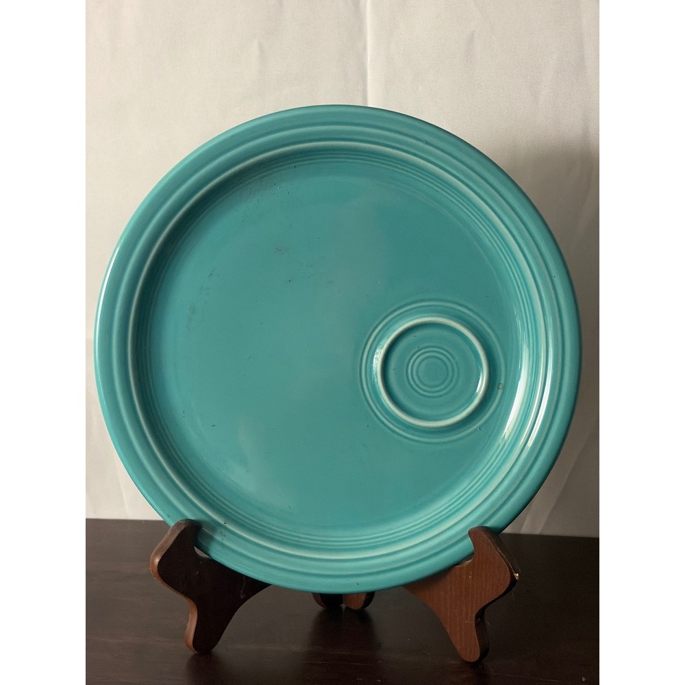 Fiesta Turquoise Snack Plate Homer Laughlin Turquoise Blue Tea Cup Well 10.25in